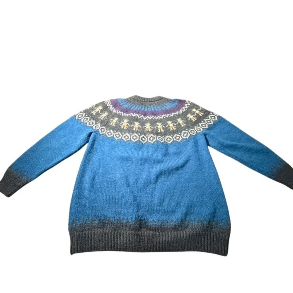 The Alpaca Connection Handmade Peru Wool Fair Isle People Sweater Blue L